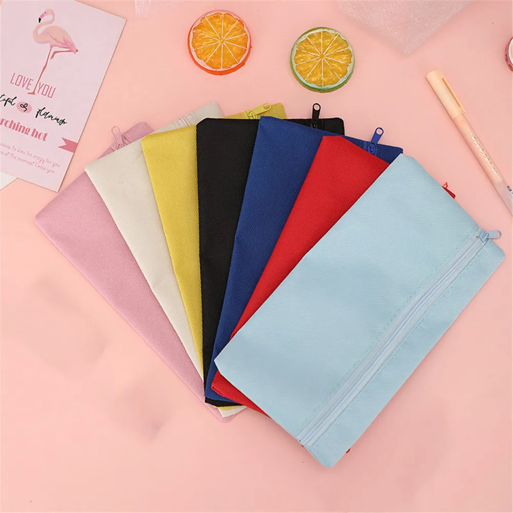 Large Capacity Zipper Canvas Bag School Pencil Box Pencil Storage Bag Women Makeup Bag Solid Color Coin Purse Multipurpose Bag