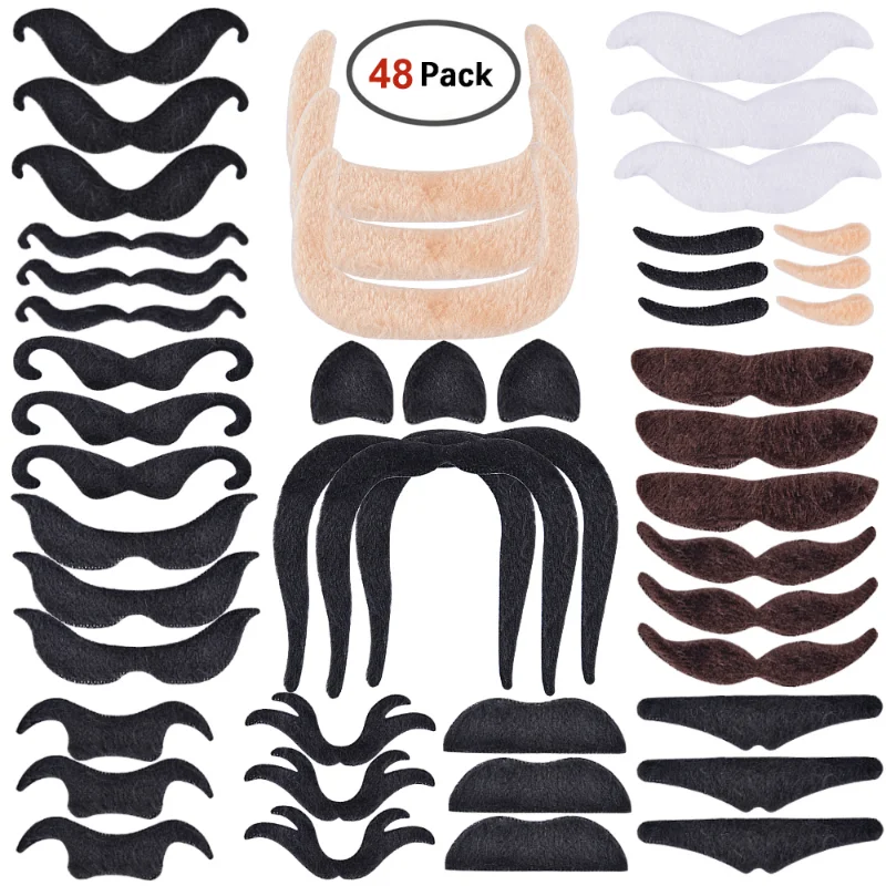 48pcs Creative Funny Costume Mustache Pirate Party Halloween Cosplay Fake Mustach Beard Whisker Kid Adult Novelty Party Supplies