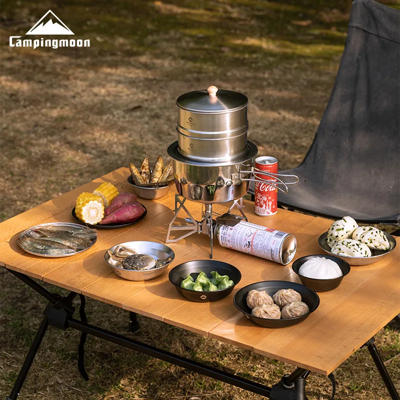 CAMPINGMOON S363/S363-2S Outdoor Cookware Set Stackable Camping Light Weight Causal Stainless Steel Food Steamer for Camping