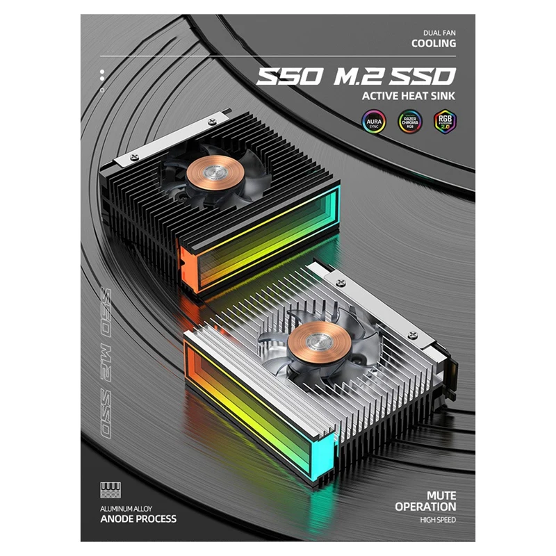 مبرد المبرد SSD S50 M.2 2280 قطع غيار مروحة ARGB Dual PWM ذات المرآة العلوية باللون الأسود