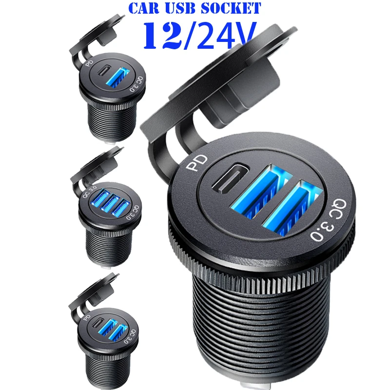 PD USB C Metal Multiple Car Charger Socket for golf 7 5 6 mk7 mk6 mk5 12 volt Cigar jack socket for vw golf 5 6 7 accessories