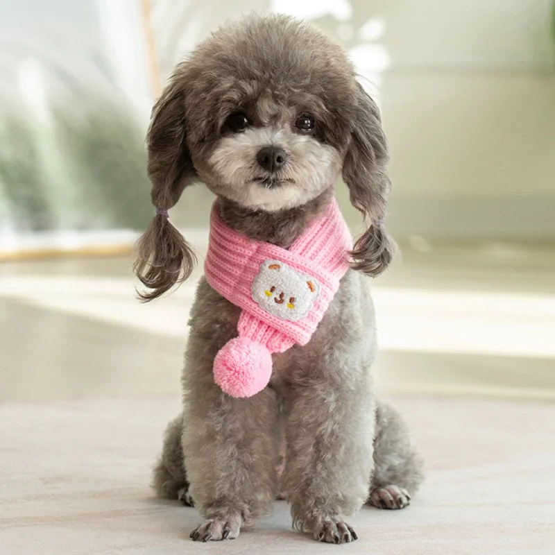 New Pet Dog Knitted Scarf Winter Dog Scarf Fashion Solid Puppy Scarves Warm Cat Scarf Poodle Teddy Scarf Knitted Pet Accessories