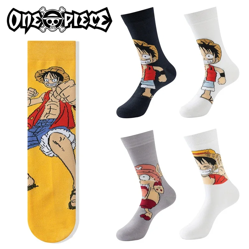 One Piece Anime Socks Cartoon Luffy Chopper Medium Long Breathable Cotton Socks Fall Winter Men Creative Casual Sports Sock Gift