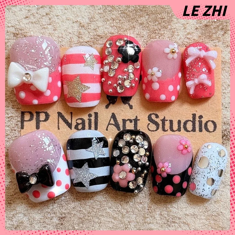 10 قطعة Y2K الساطع الماس الزهور اليدوية التابوت خنجر الصحافة على مسمار لطيف الحيوانات نجوم Bowknot فراشة مسمار الطرف ملصق