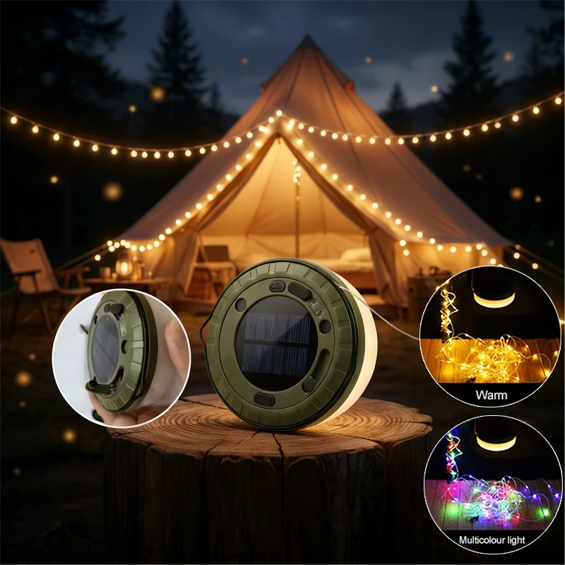 

Солнечная светодиодная гирлянда для кемпинга с двойным освещением, IP65, водонепроницаемая, зарядка TYPE-C, несколько режимов, для улицы, палатки, сада, рождественского декора, вечеринок