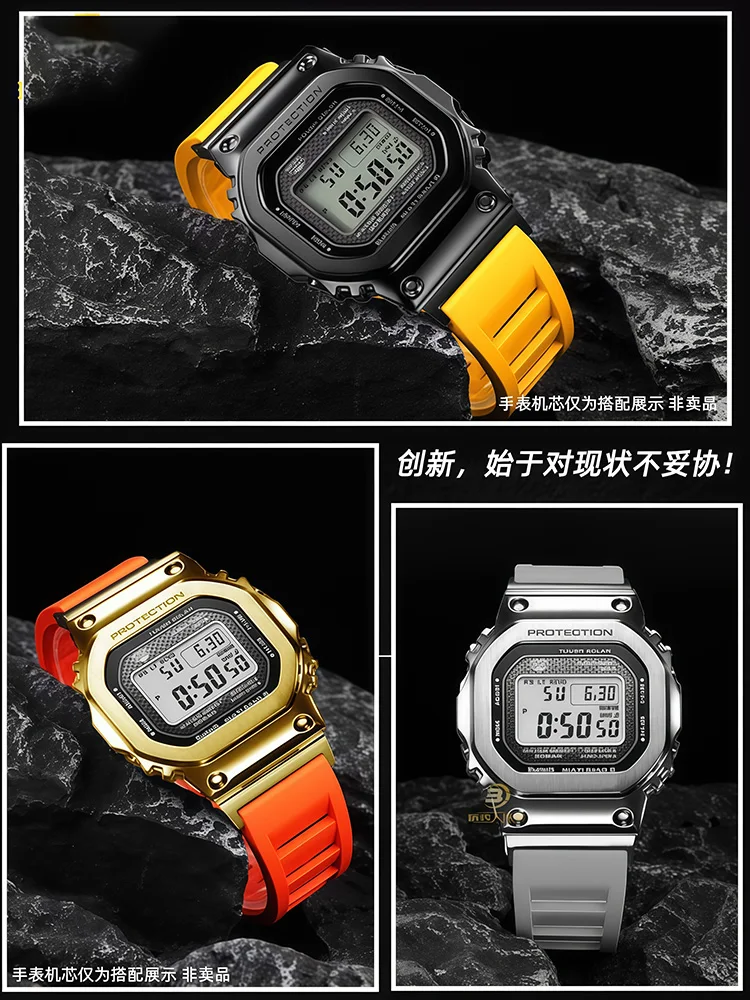 تعديل الفلور المطاط حزام الساعات ل كاسيو GMW-B5000 Gmw b5000 GM-B2100 سلسلة الرجال الرياضة حزام مقاوم للماء واجهة معدنية
