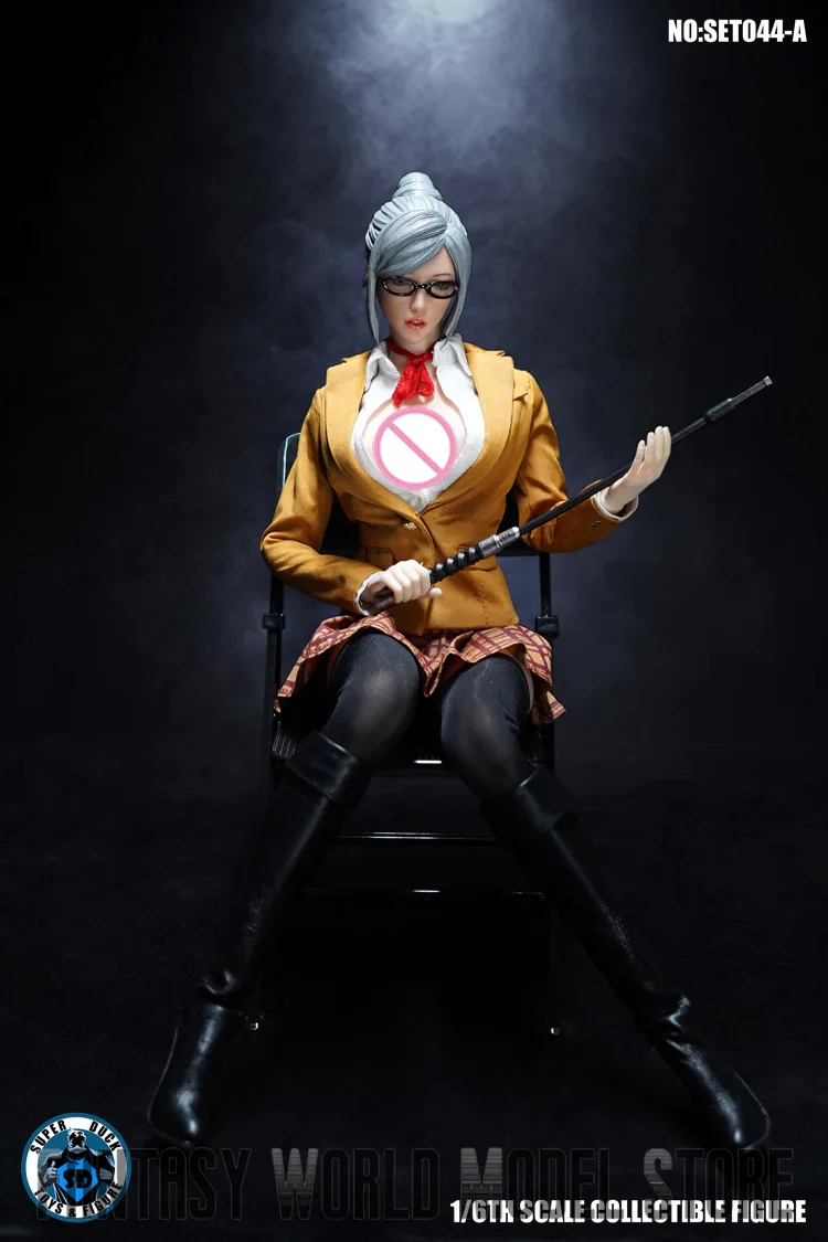 SUPER DUCK SET044 1/6 Cosplay Prison School Shiraki Meiko Uniforms Clothes Set with Head Carved for 12'' Largest Bust Body S20A