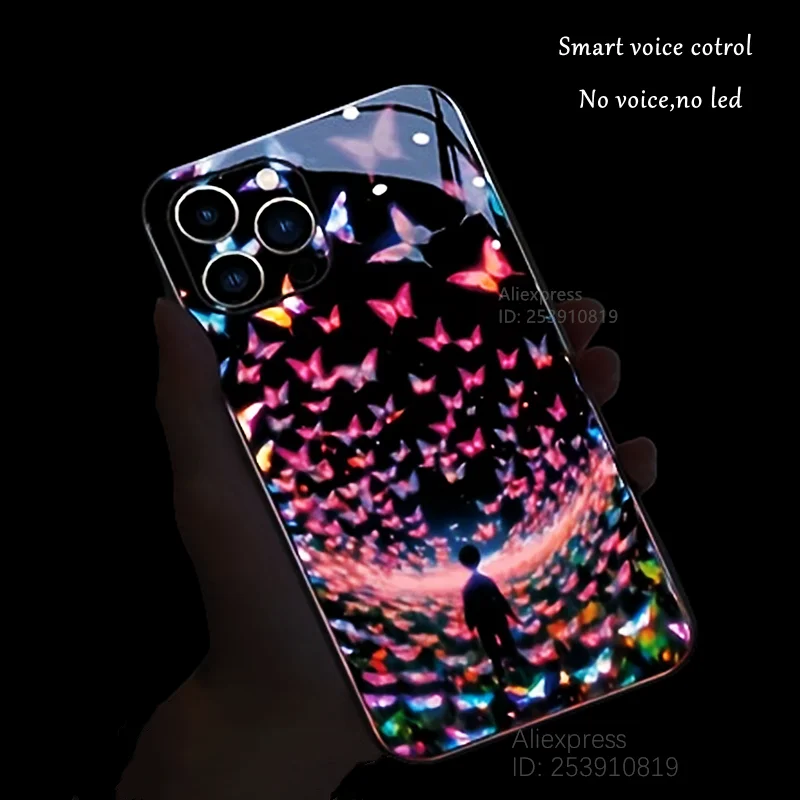 

Glitter Gradient Butterfly Luminous Phone Case For Samsung S25 S24 Ultra S23 FE S22 Plus S21 Note 10 Lens Protection Cover Glow
