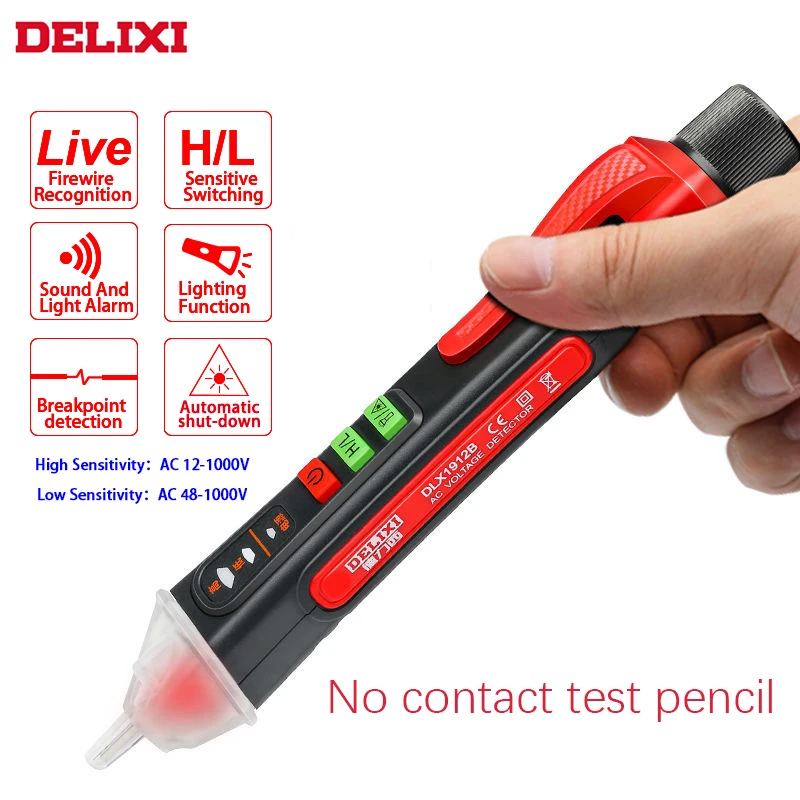 DELIXI Non Contact Voltage Tester 12-1000V AC-Voltage Detector Pen Circuit Electric Indicator Tool with Flashlight Beeper