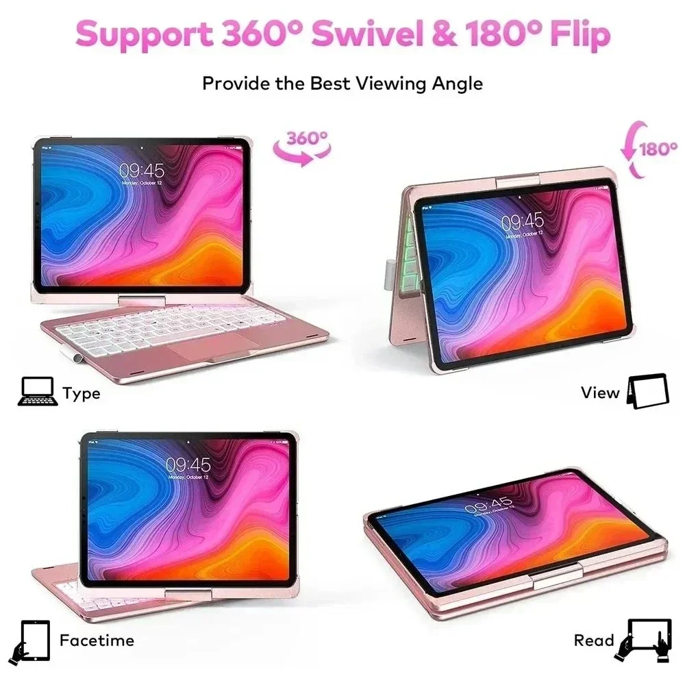 360 Rotate Magic Bluetooth Keyboard Case for IPad Pro13 2024 M4 Tablet Case Arabic Spanish Hebrew Korean Russian Thai Keyboard