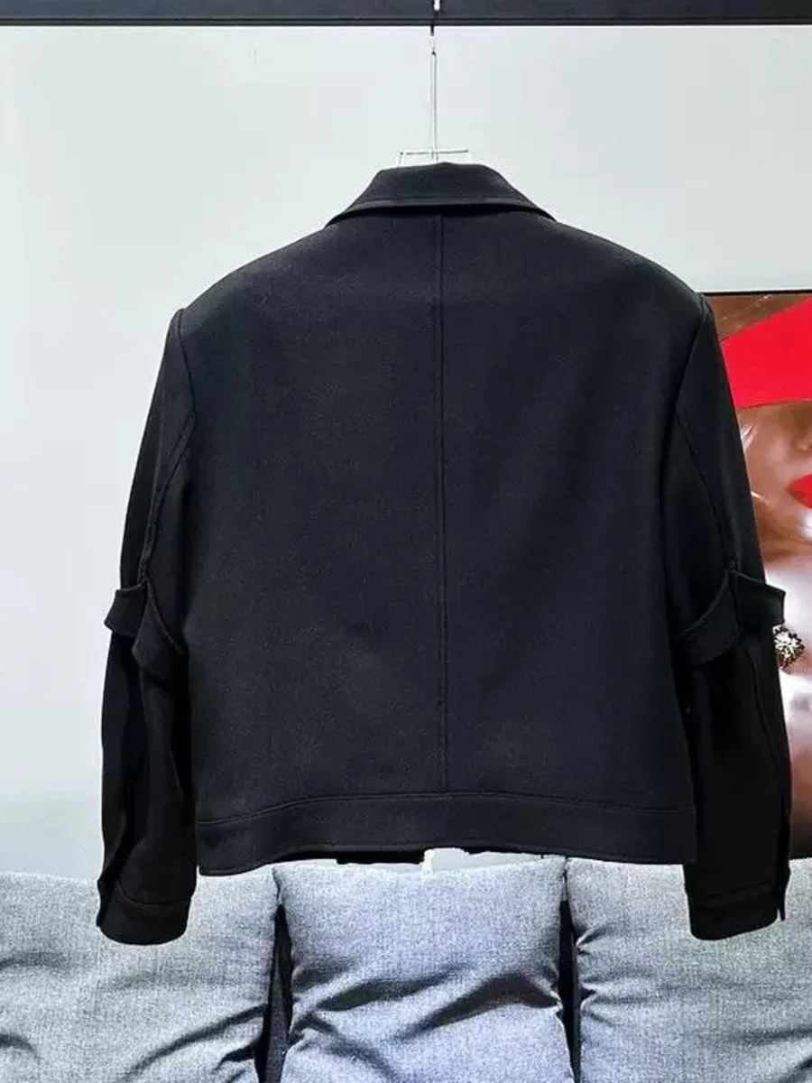 Veste zippée courte rétro pour homme avec coussinets initiés, manteau Streetwear Techwear, avant-garde, boucle découpée, style urbain énervé