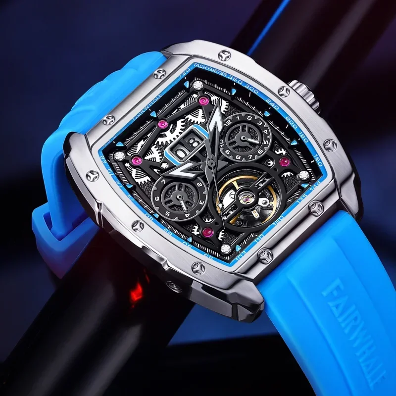 

Mark Fairwhale 6430 Automatic Movement Men's Watch Mechanical Tourbillon Waterproof Luminous Rubber Men's Watch Reloj Hombre