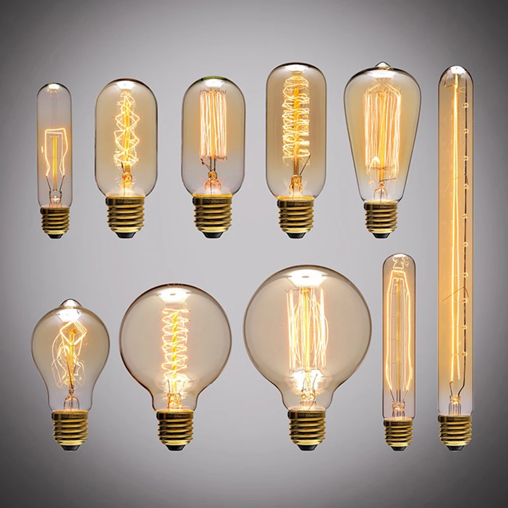 Retro Edison Light Bulb E27 220V 40W ST64 G80 G95 T10 T45 T185 A19 A60 Filament Incandescent Ampoule Bulbs Vintage Edison Lamp