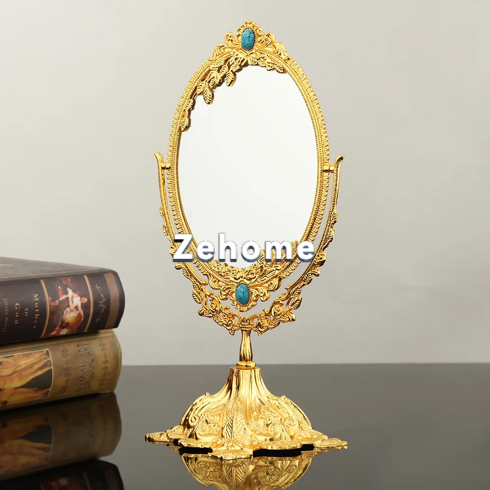 Light luxury retro exquisite makeup mirror Nordic desktop fashion makeup mirror Bedroom desktop ornament Double-sided mirror
