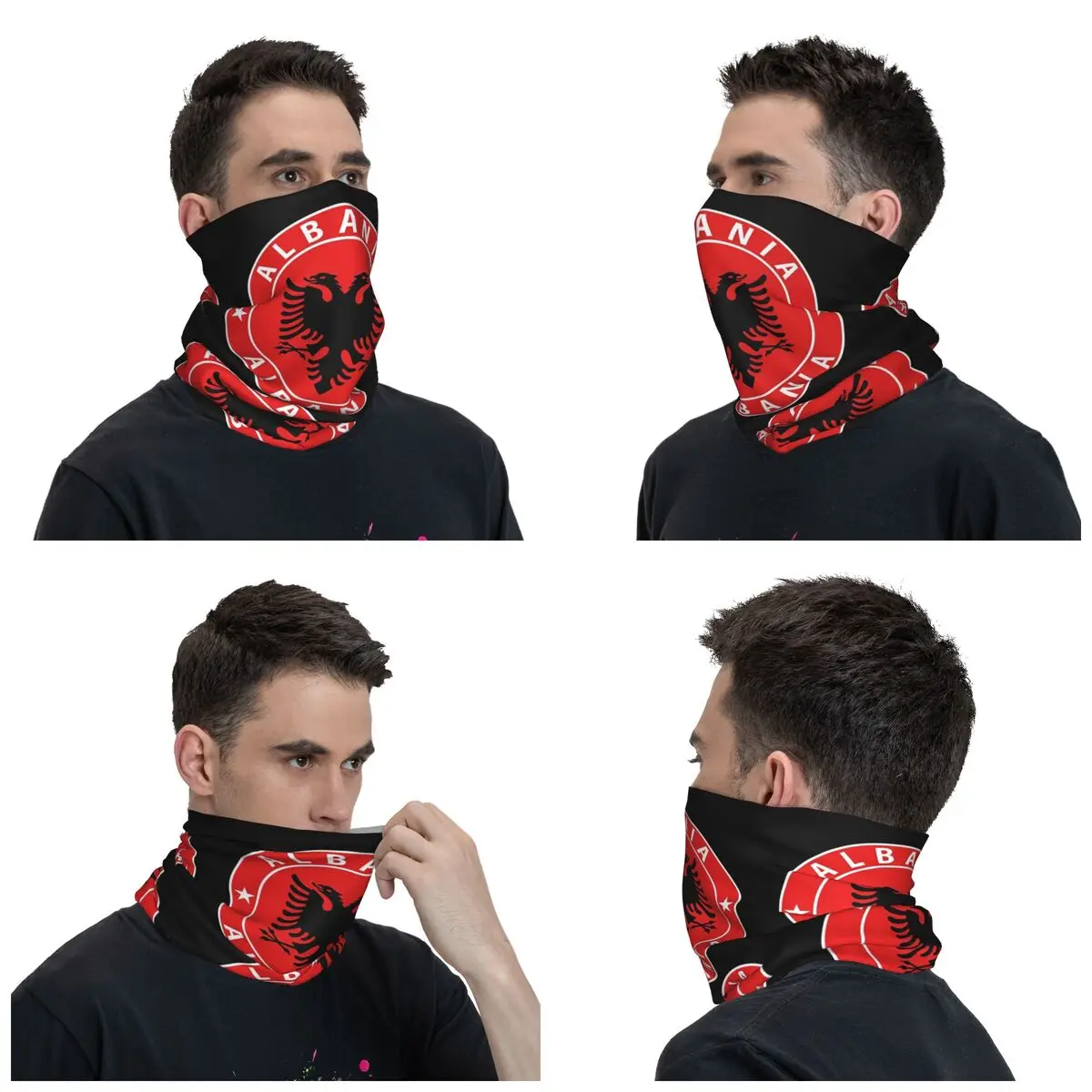 Albanian Flag Albania Eagle Bandana Neck Gaiter Printed Balaclavas Mask Scarf Headwear Hiking for Men Women Adult All Season