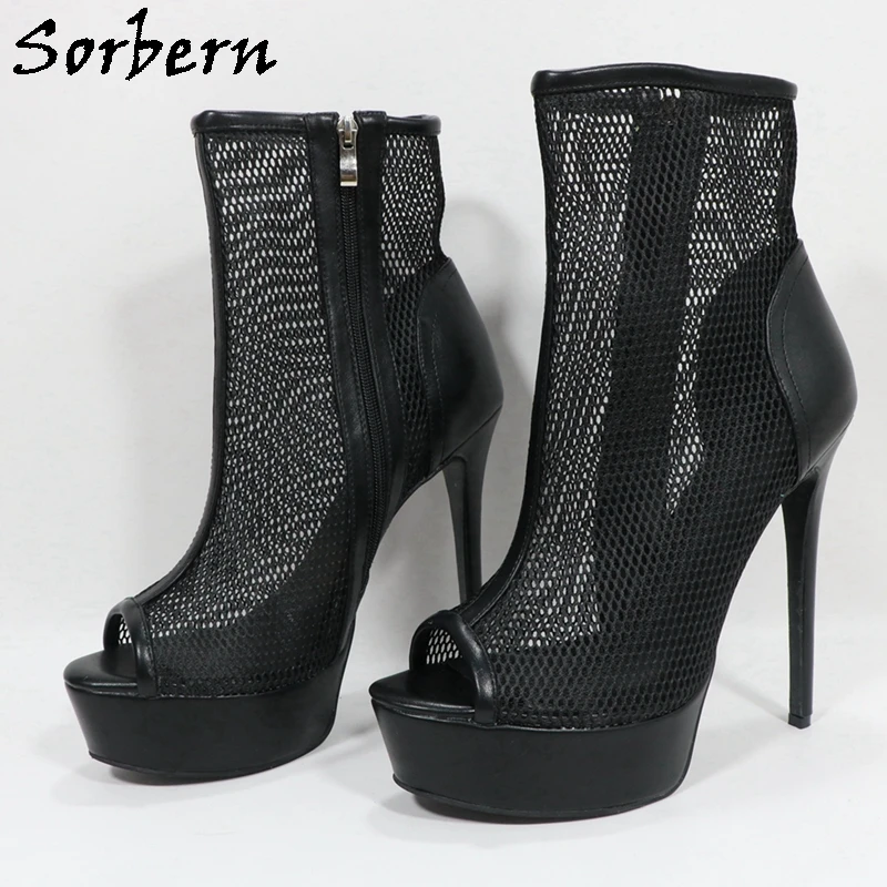 Sorbern Custom Mesh Summer Ankle Boots For Women Open Stilettos Thicker High Heel Zipper Up Short Booties Custom EU34-48