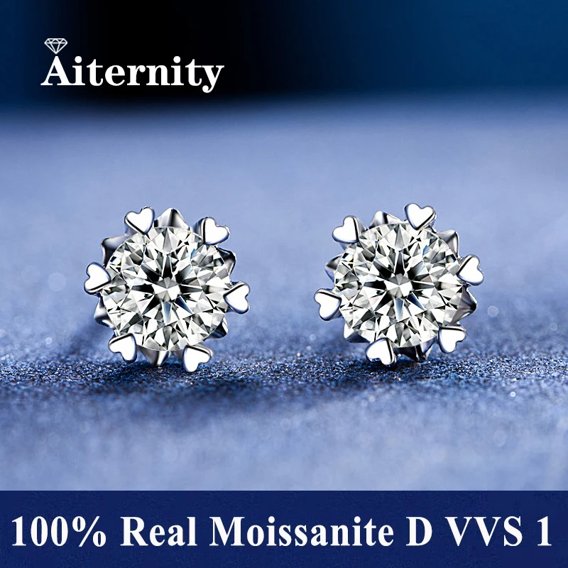 GRA 925 Sterling Silver D VVS1 Moissanite Earrings Diamond Tester Positive Snow Stud Zircon Women Sparkling Wedding Jewelry