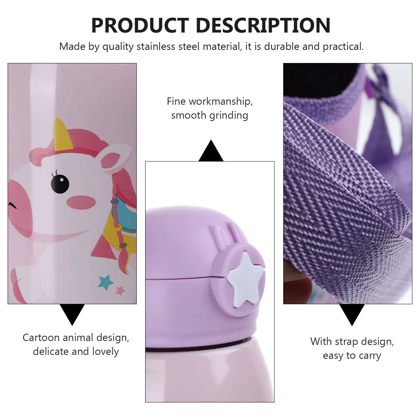 

1pc Stainless Steel Insulated Cup For Straw Violet Portable Thermal Mug Star Pattern Home Office Use Vacuum Bottle
