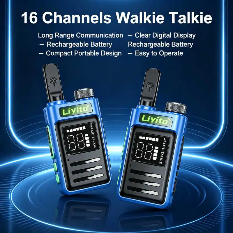 Handheld Mini Walkie Talkies LCD Display Two Way Radio CTCSS DCS 16 Channels Rechargeable for Outdoor Camping Hiking Hunting VOX