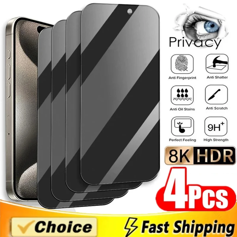 

4 шт., антишпионское закаленное стекло для IPhone 15 14 13 12 11 PRO MAX Mini, Защита экрана для IPhone XS Max XR X 7 8 Plus SE