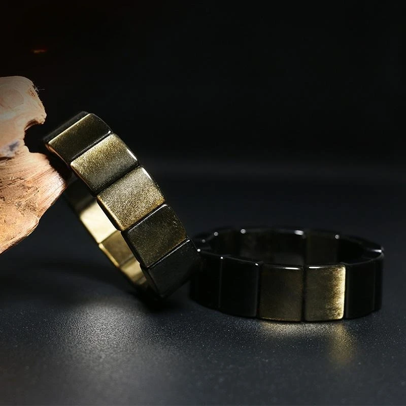 

Natural Obsidian Hand Row Cat's Eye Bracelet Men