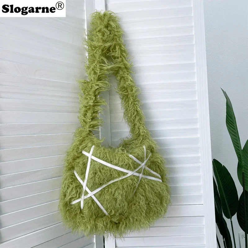 

Long Plush Women New Large Shoulder Bag Luxury Faux Fur Female Messenger Bags Y2k Punk Girls Fluffy Tote Handbags Crossbody Bag