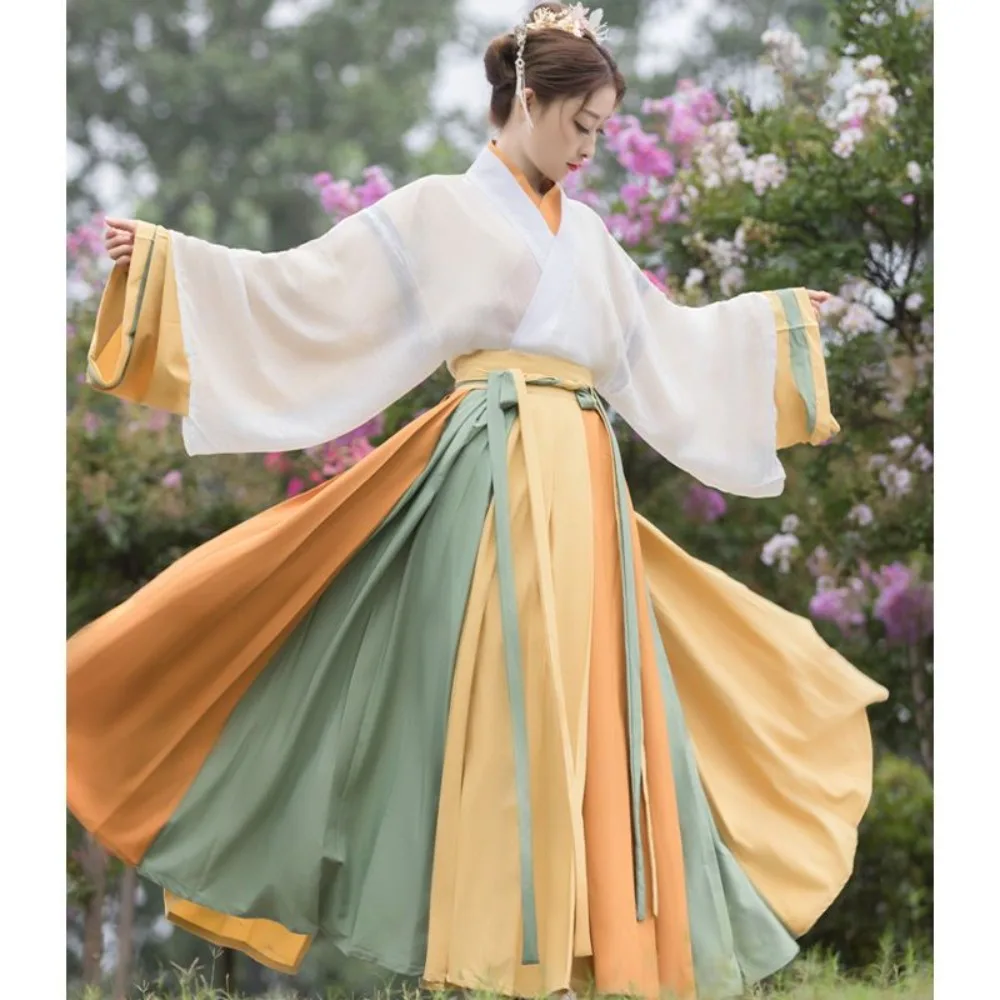 

‌ Оригинальный комплект Hanfu - женская юбка Ru Dynasty с перекрестным воротником, ширина 9 м/12 м, традиционный китайский комплект одежды