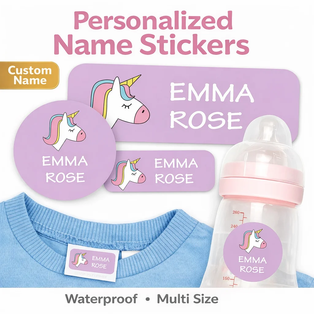 127pcs Custom Name Stickers Personalized Waterproof Name Labels Macaron Colors Multiple Cartoon Styles Item Labels