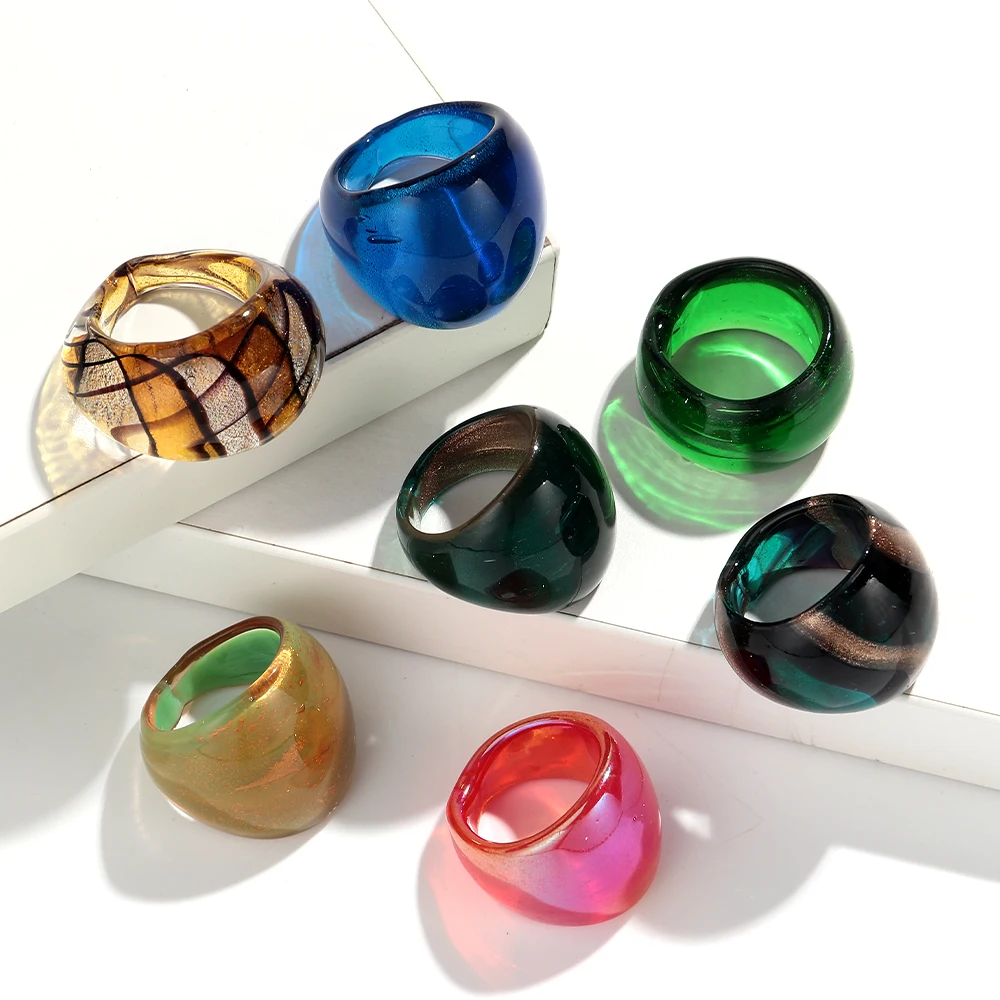 Anillos de dedo gruesos de cristal de Murano Vintage para mujer, anillos Liuli a rayas multicolores únicos, joyería de moda, regalo de cumpleaños