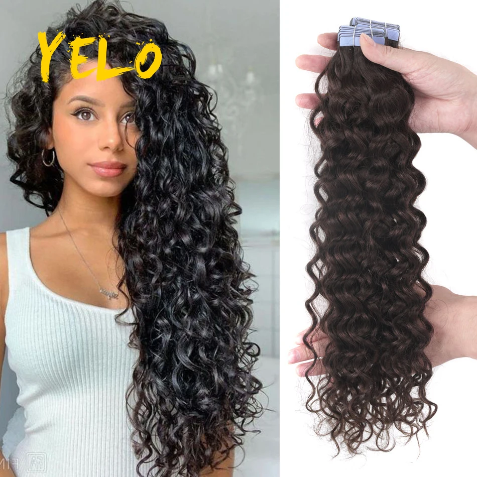 

Water Wave Tape In Human Hair Extensions Wet And Wavy Curly Hair Bundles Adhesive Invisible Tape Hair Waterproof 12"-26" Inches