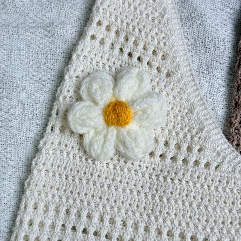 3D-Blumen-Hohlstrick-Umhängetasche, Koreanische Damen-Handtasche in Süßer, Niedlicher Einfarbiger Ausführung, für Pendeln und Freizeitreisen – Detail 3