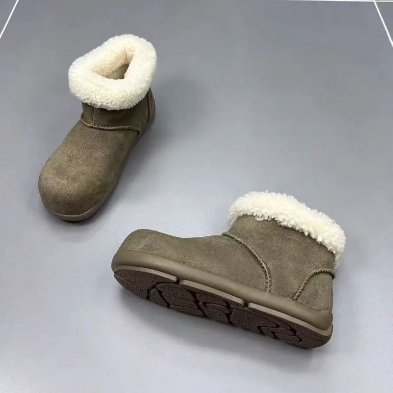 

Thickened Snow Boots Women's 2025 Winter New Round Toe Platform Slip-proof Sleeve Cowhide Warm Cotton Boots