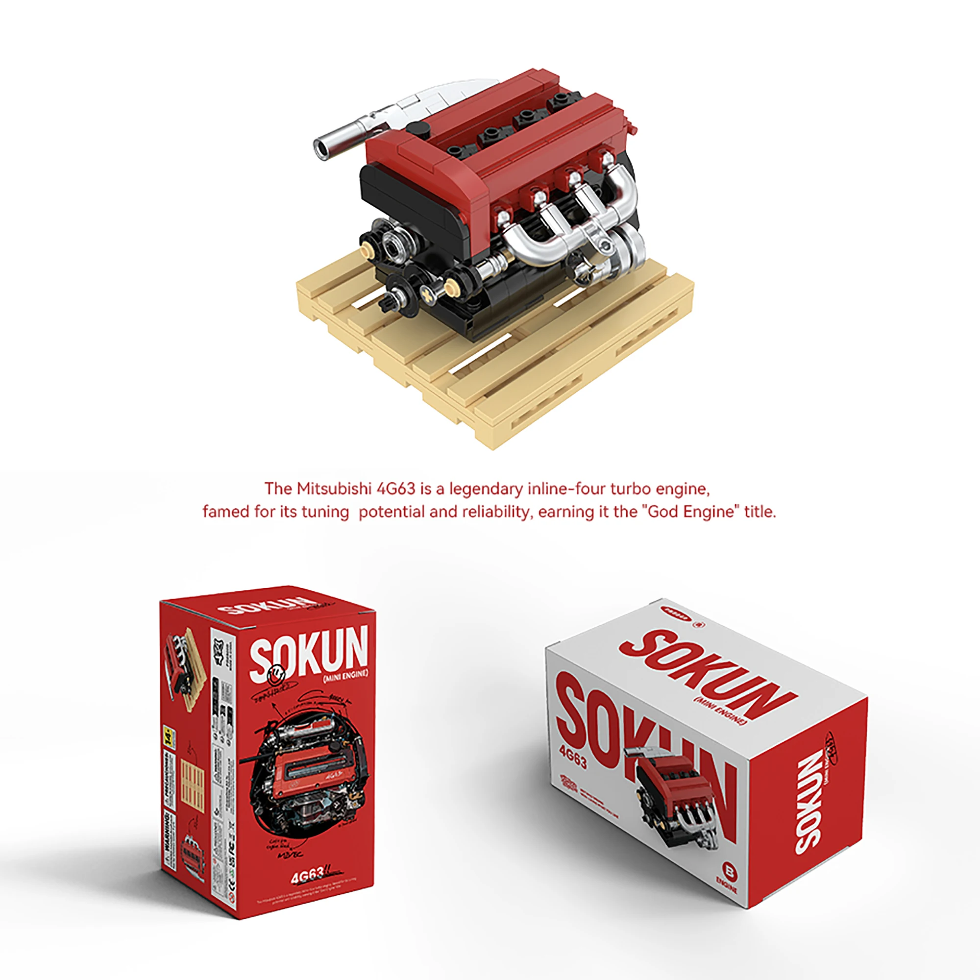 

216pcs 4G63 Engine Building Blocks PB8869B Technical SOKUN Car Vehicle Engine JDM Engine Ornament Bricks Toys for Adults Gifts