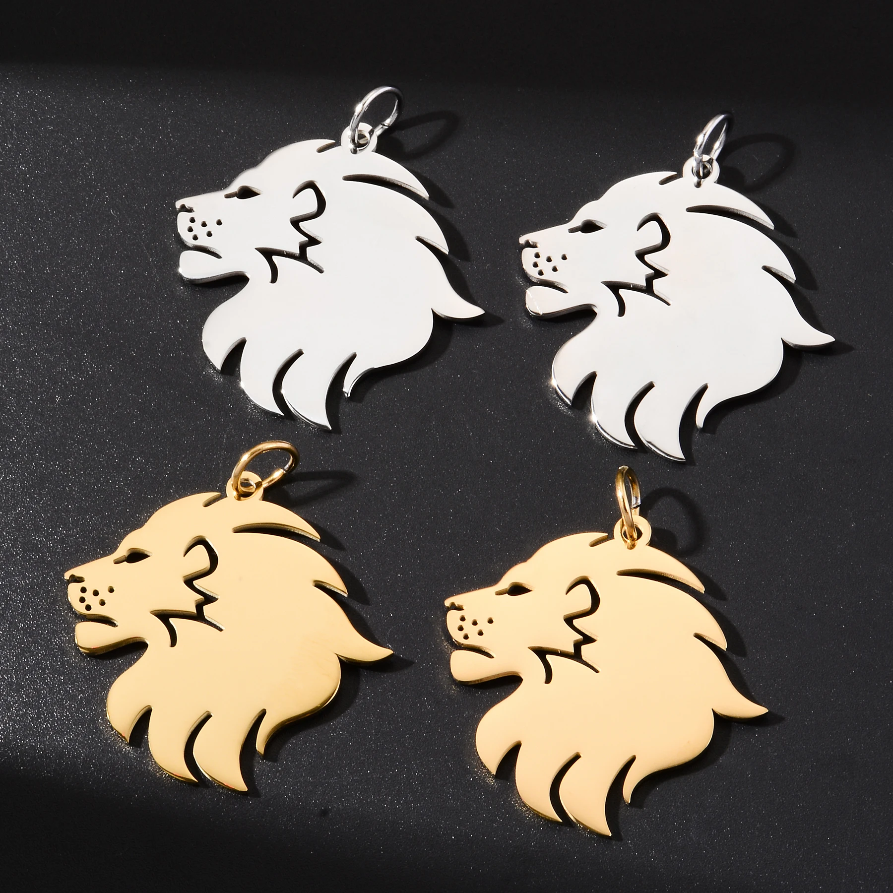 4Pcs High Quality Lion Head Charm Tags Stainless Steel Punk Animal Pendant Mirror Polished image 3