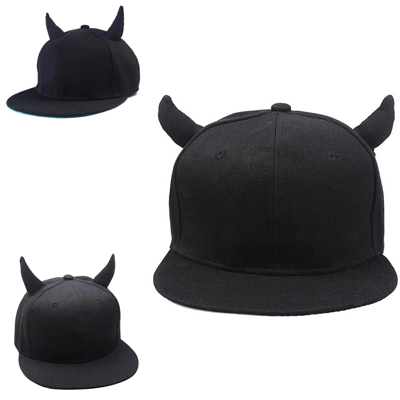 Men Women Snapback Adjustable Baseball Cap Hip Hop Hat Black Devil Horns Cap