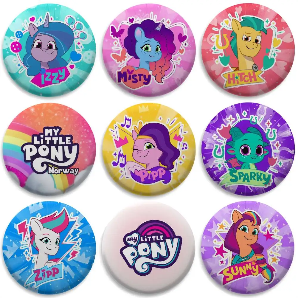 

Cartoon My L-Little P-Ponys Badges Round Exquisite Badge Brooches Creative Pins For Clothes Hat Backpack Gift Accessories
