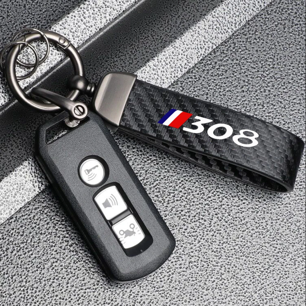 New Car Key Chain Keyring Auto Interiors Accessories Car Carbon Fiber Style Keychain For Peugeot 306 307 308 Car Accessories