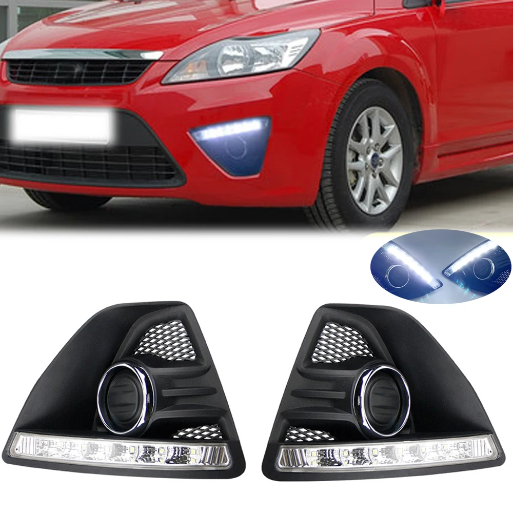 

2 Pcs DRL White LED Daytime Running Position Light Rear Fog Light Grille For Ford Focus Hatchback 2009 2010 2011 2012 For Car