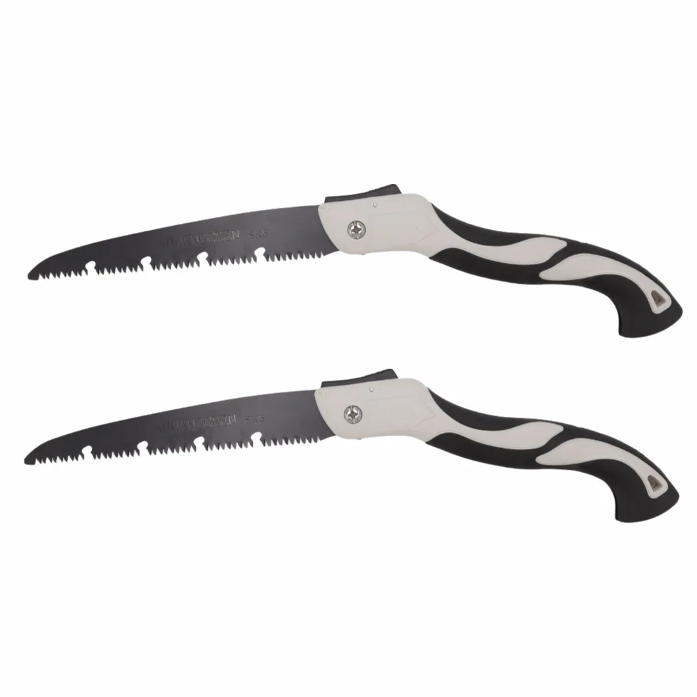 2PCS Portable Manganese Steel Folding Saw Triple Cut Teeth Foldable Pruning Saw Curved Blade Black Camping Saw