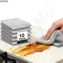 Sliver Fiber Dish Cloth 10PC Steel Wool Scrubber for Cleaning Non Stick Oil Grease Reusable Dish Sponge Scourer Kitchen Supplies