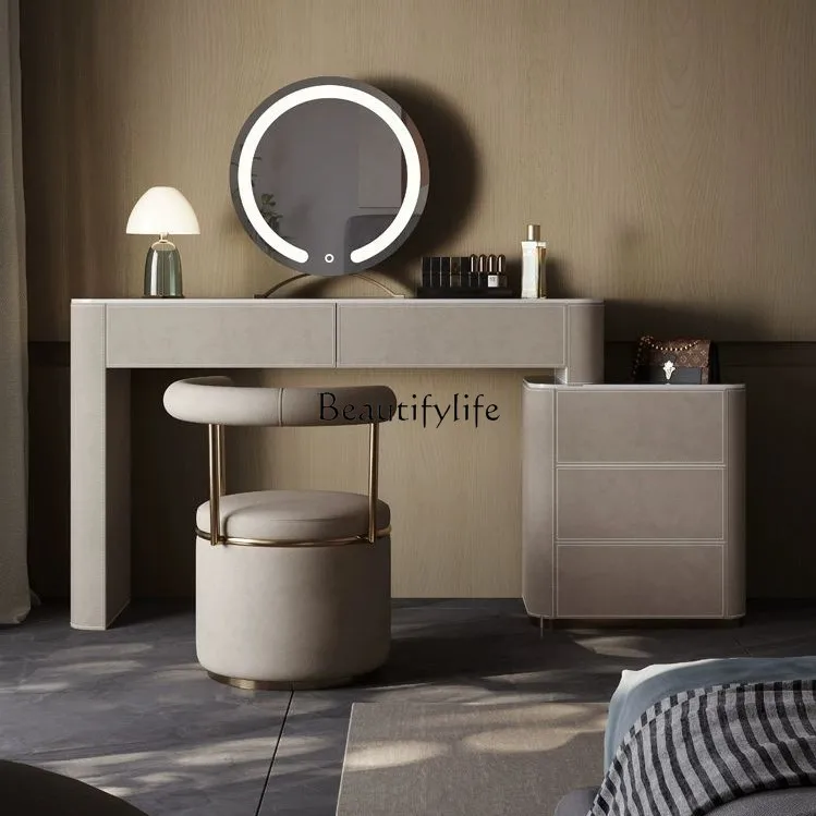 

Light luxury dressing table bedside table integrated Italian rock slab minimalist dressing table