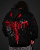 Breathedivinity Men Gothic Clothing Oversized Y2K Longsleeve Sweatshirts Dark Gothic Textured Print Mayhem Gaga Man Hoodie Coat