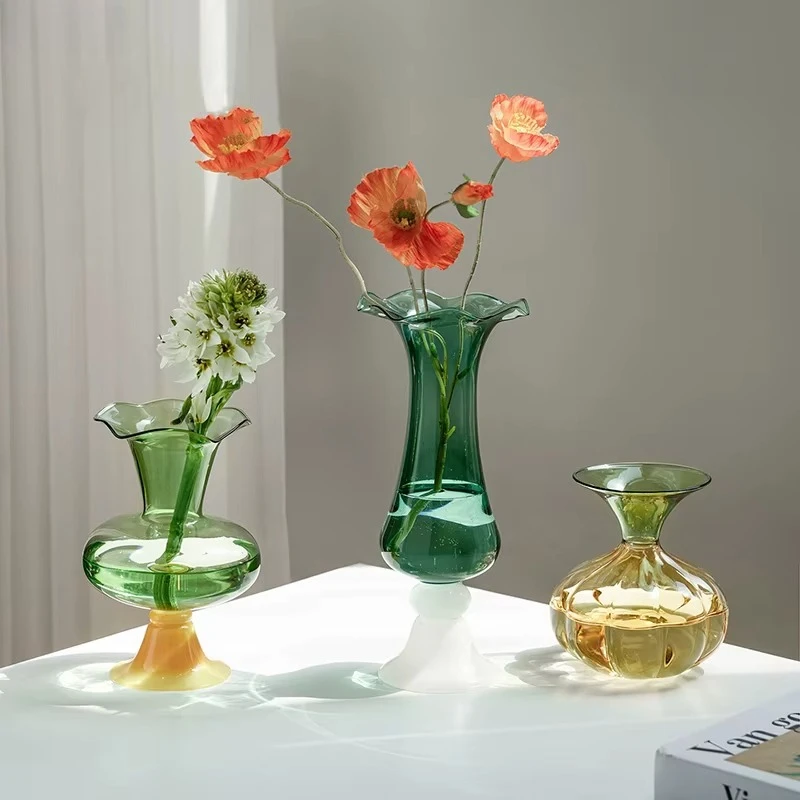 Flower Edge Glass Vase Green Plant Pots Table Decoration Flowers Arrangement Hydroponics Floral Vases Room Aesthetic Decor