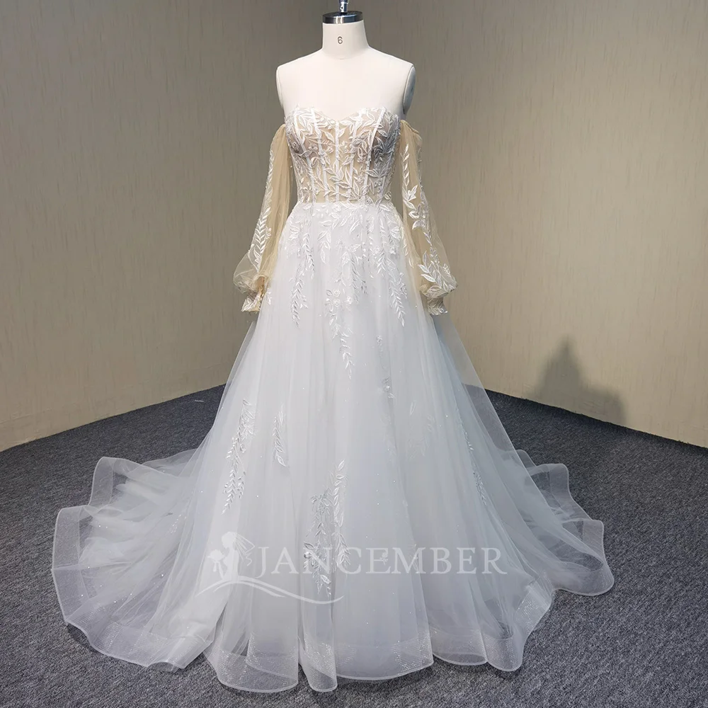 Beach Wedding Dress Scoop Lace Long Sleeves Corset Princess Bridal Dress Wedding Gown Customized vestidos de novia