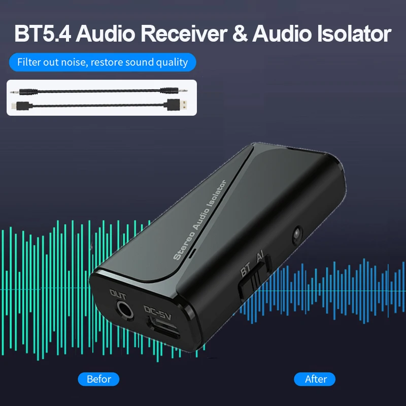 Bluetooth 5.4 Audio Receiver 3.5mm Anti-interference Ground Loop Noise Filter Isolator Eliminate Cancelling For Car Mp3 Speaker