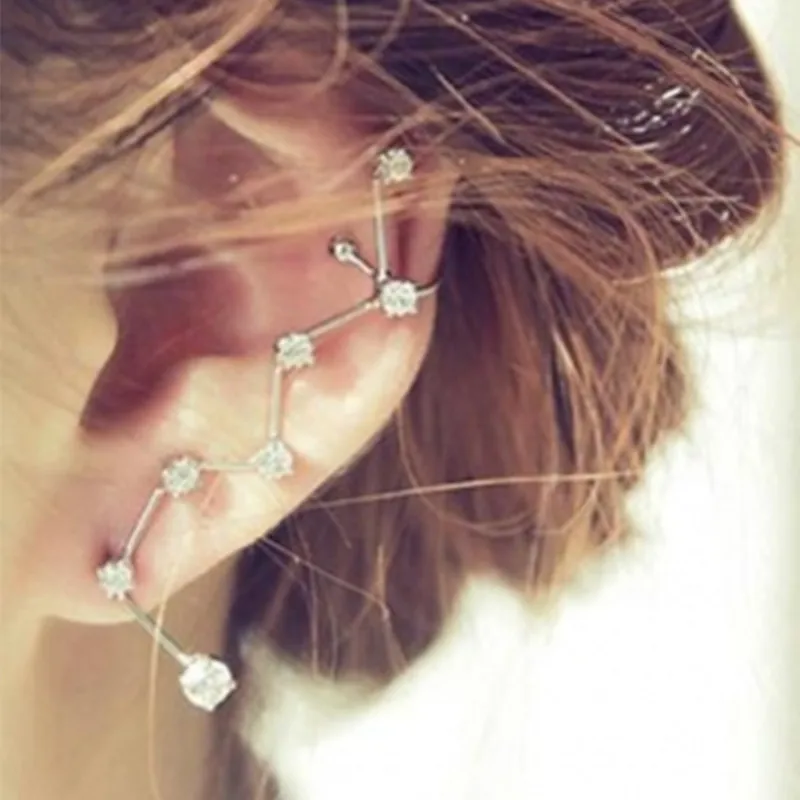 Women Fold Ear Clip Trendy Jewelry Accessories Wholesale 1 Pcs Personality Fashion Big Dipper Shape Rhinestone Earring