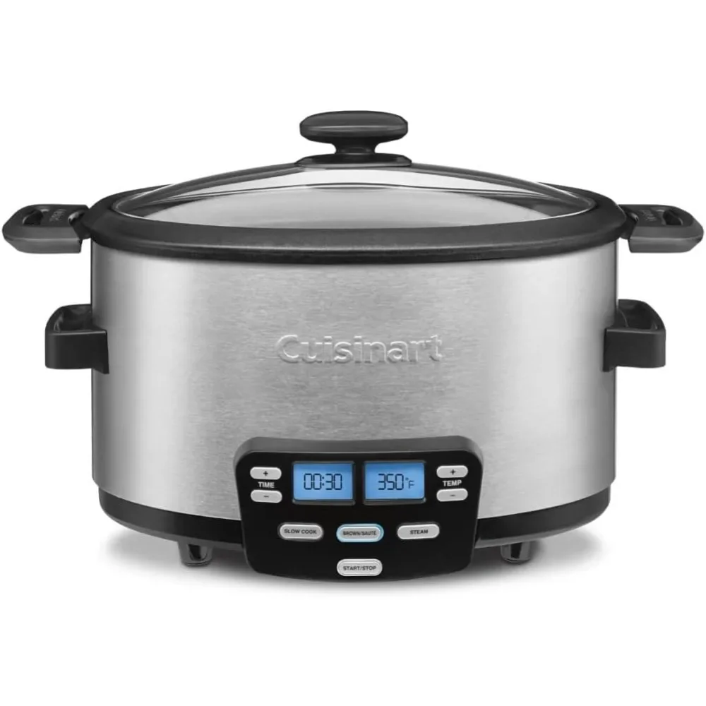 

3-In-1 Cook Central 4-Quart Multi-Cooker: Slow Cooker, Brown/Saute, Steamer, Silver, Kitchen utensils for household use