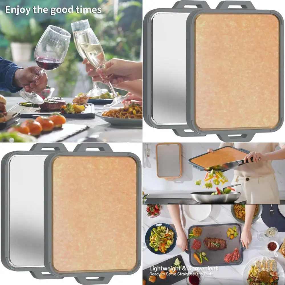 

Double-Sided Titanium & Wood Fiber Kitchen Cutting Board with Juice Groove, Food-Safe, Dishwasher Friendly