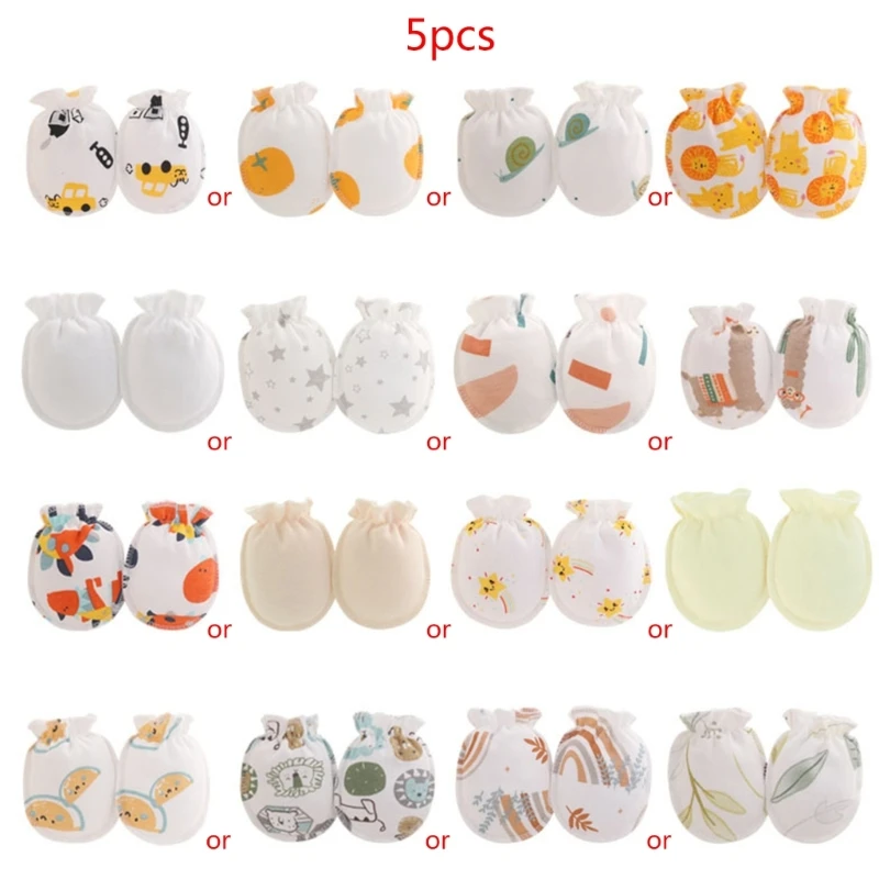 5 Pairs Baby Gloves Set for 0-3M Newborns Breathable Anti-scratch Mittens Infant Cotton Gloves Newborn Shower Gift P31B