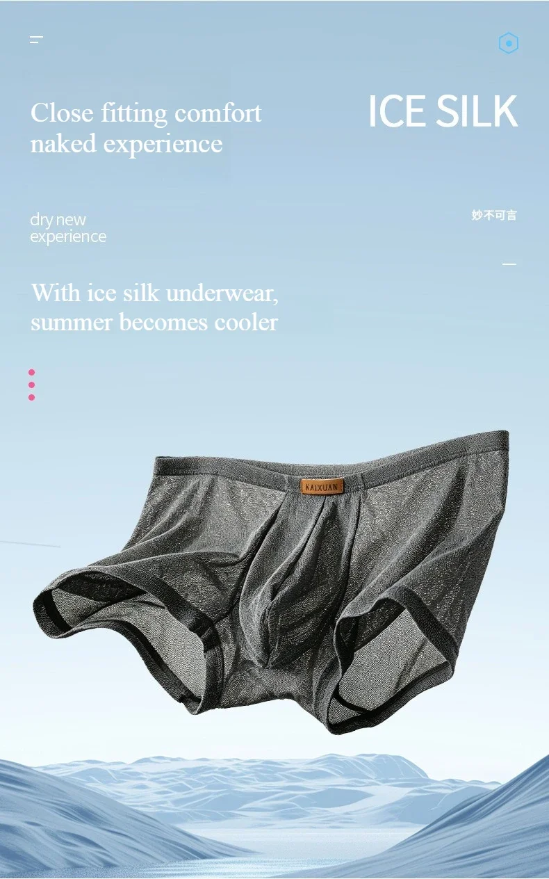 Men's Ice Silk Mesh Boxer Briefs Ultra-thin Breathable Cool Quick Dry Underwear Soft Comfortable Panties for Summer Daily Wear
